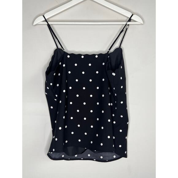 J. Crew Polka Dot Sleeveless Scalloped Cami Tank Top Black/White BI153 Size 4 - Picture 9 of 12